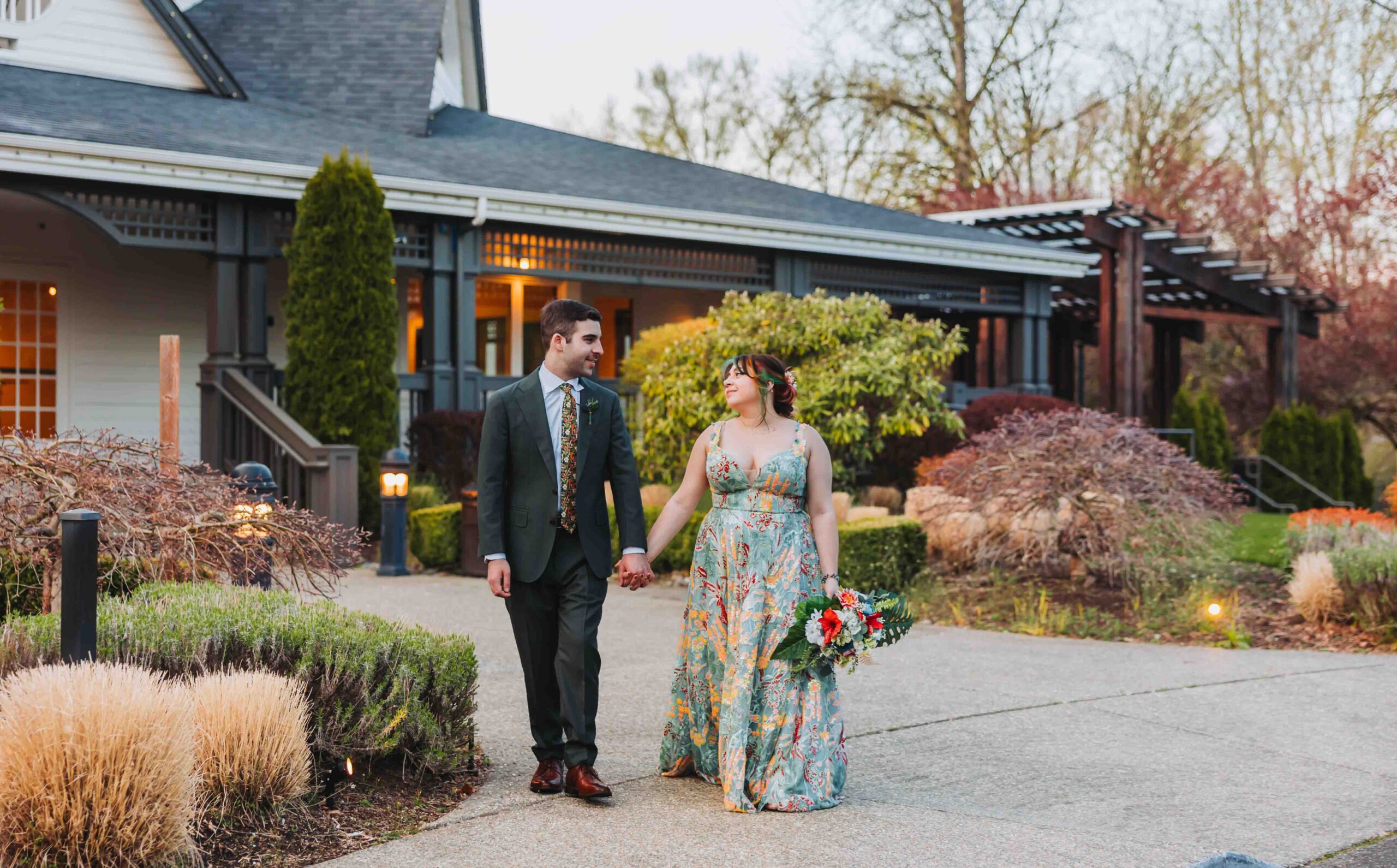 Bride and Groom share a moment together at Columbia Collective in Woodinville, WA