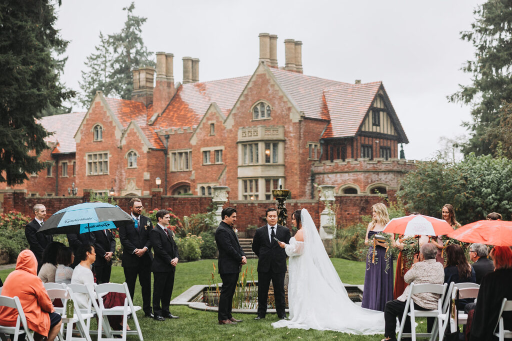 Rainy Day Ceremony at Thornwood Castle in Lakewood, Washington
