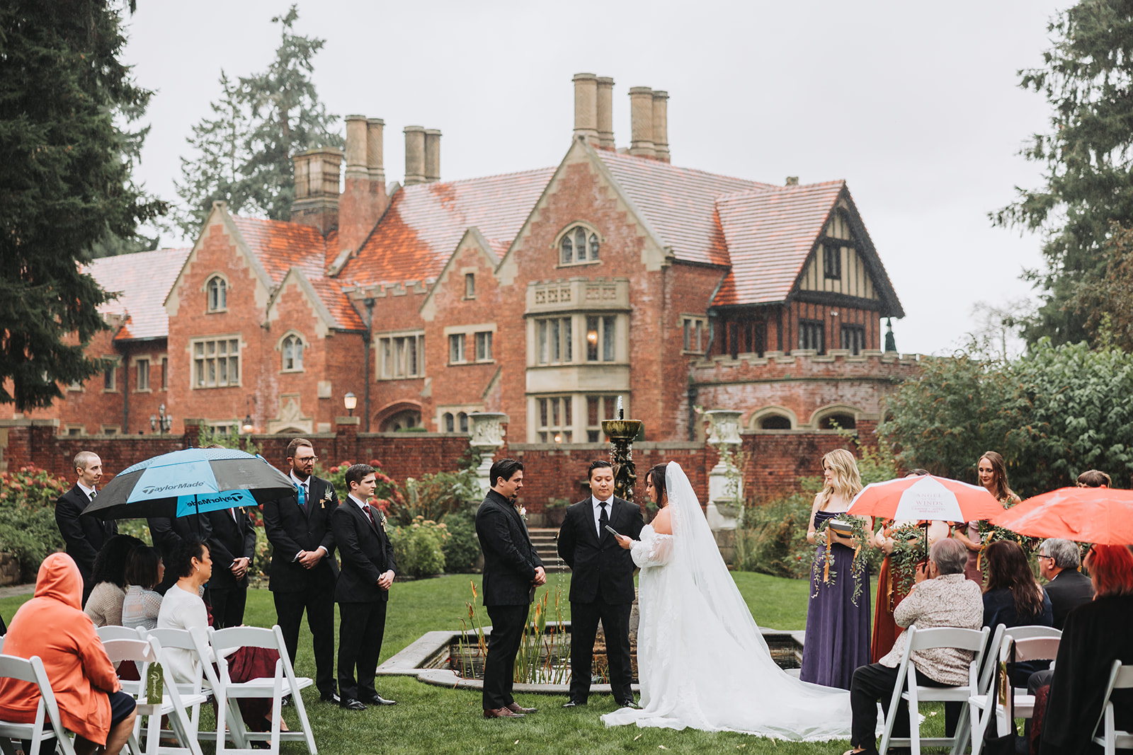 Rainy Day Ceremony at Thornwood Castle in Lakewood, Washington