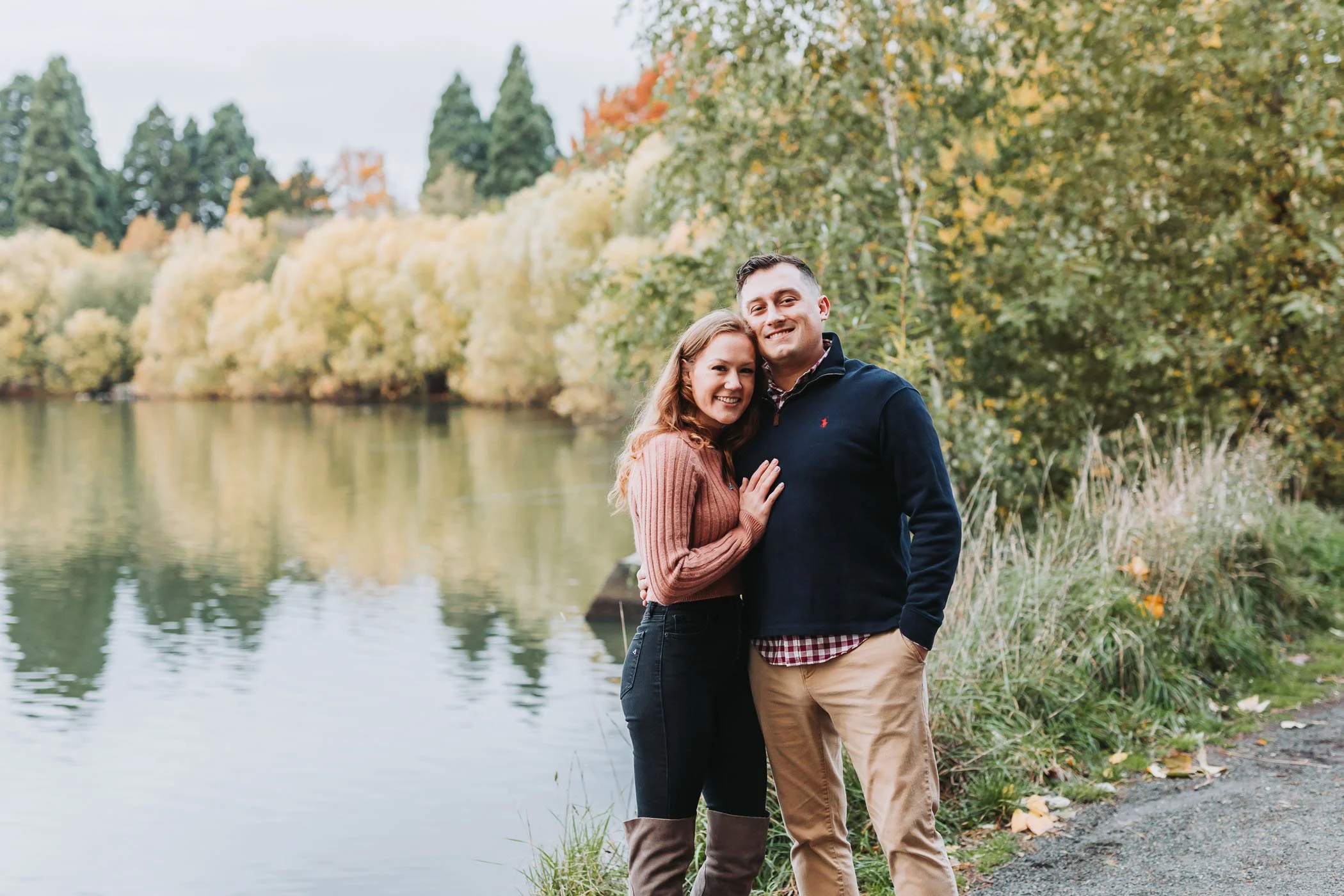 Couple engagement photoshoot at Greenlake Park in Seattle, WA