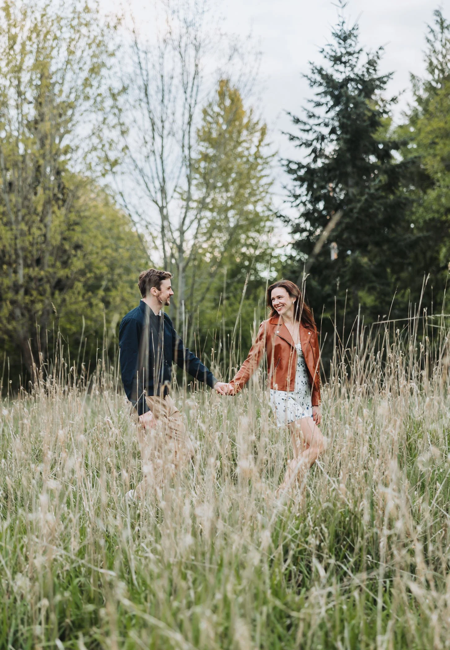 Engaged couple at Discovery Park in Seattle, WA
