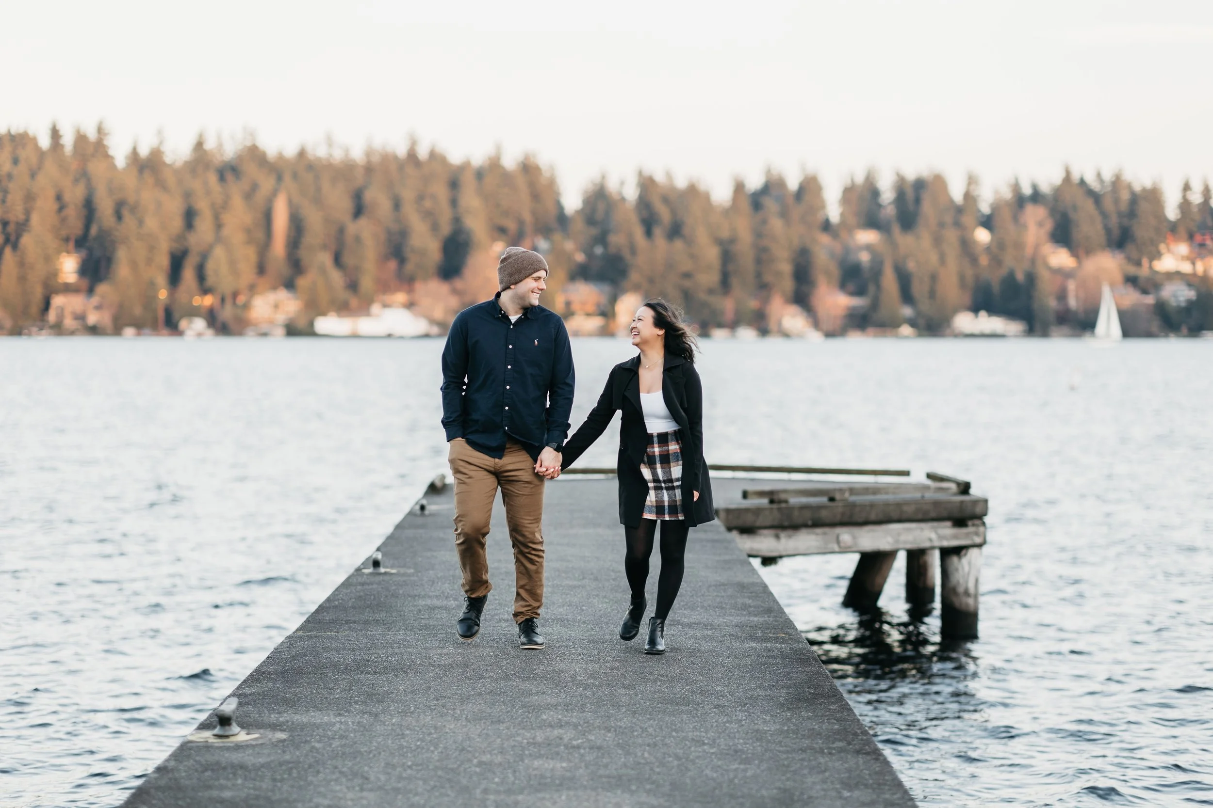 Couple engagement photoshoot at Luther Burbank Park on Mercer Island, WA