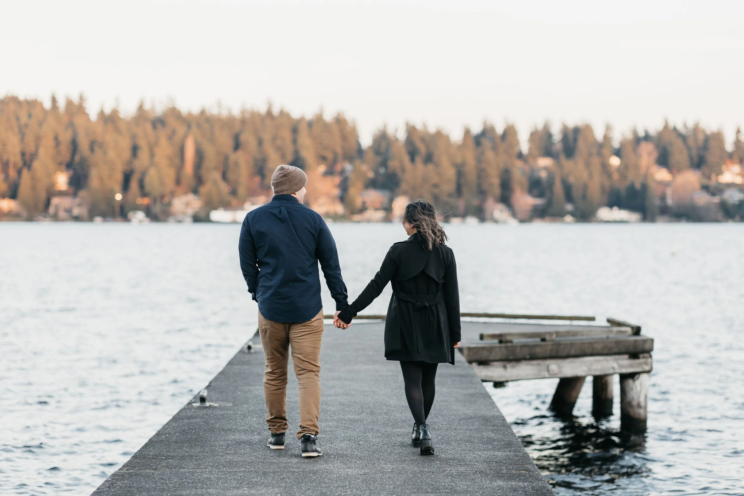 Couple engagement photoshoot at Luther Burbank Park on Mercer Island, WA