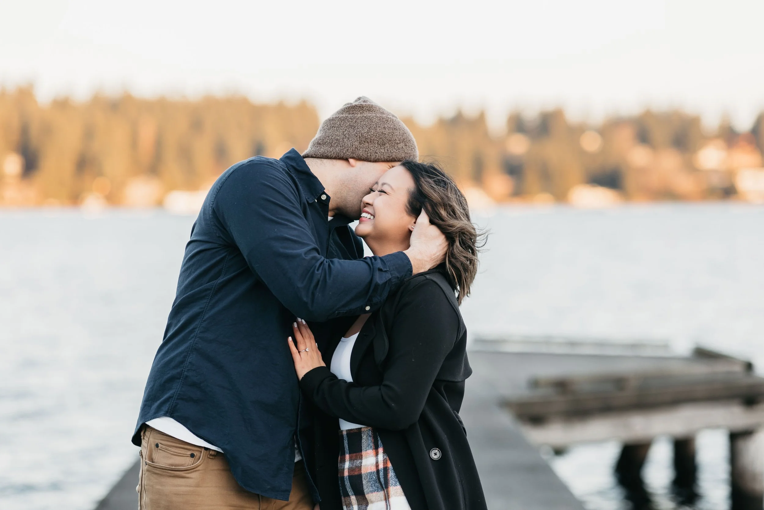 Couple engagement photoshoot at Luther Burbank Park on Mercer Island, WA