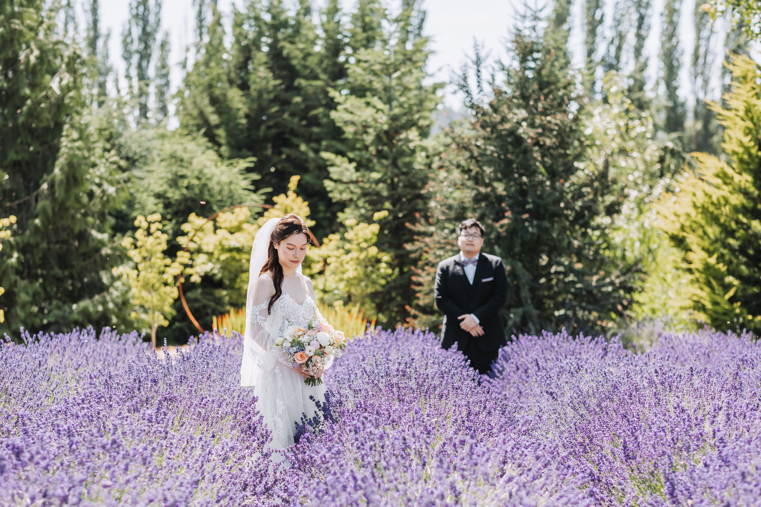 Bride and Groom at Woodinville Lavender in Woodinville, WA